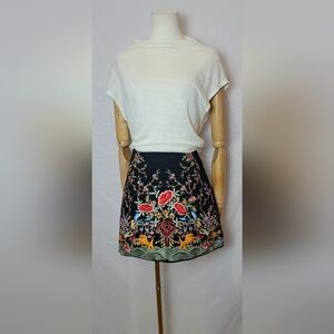 Zara Trafulac Jacquard Black Embroidered Floral Skirt, Size XS